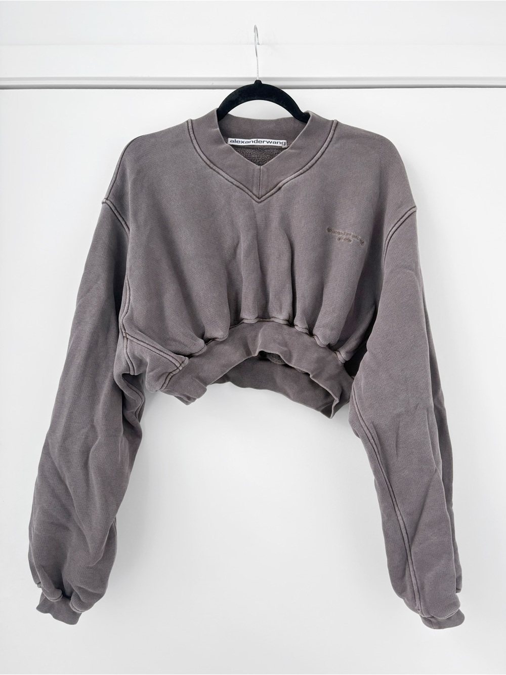 Alexander Wang Logo V-neck Crop Sweatshirt in Cotton Terry XS